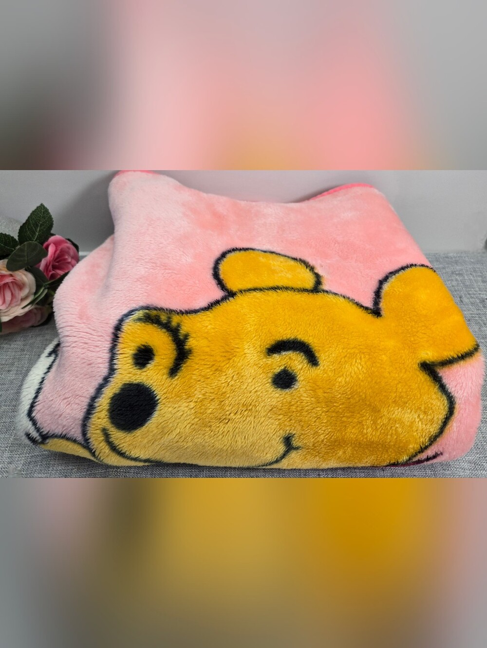 Vtg Winnie The Pooh Honey Pot Mischievous Pink Thick Plush Baby Blanket 39x47"